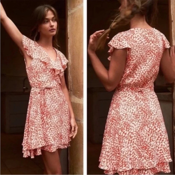 Free People French Quarter Mini Wrap Dress Orange Size M - Picture 1 of 8